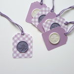 purple wax seal gift tags