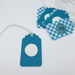 Teal and white wax seal gift tags