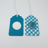 Teal and white wax seal gift tags