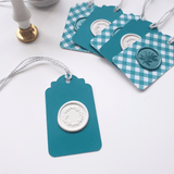 Teal and white wax seal gift tags - Little Added Touches