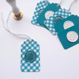 Teal and white wax seal gift tags - Little Added Touches